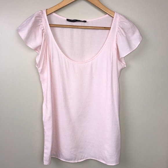 Zara Tops - Zara Basic XS Pale Pink Sheer Short Sleeve Top